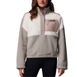 Columbia Women's Lodge Pullover Sherpa Gray and Cream Fleece Hoodie NWOT Medium